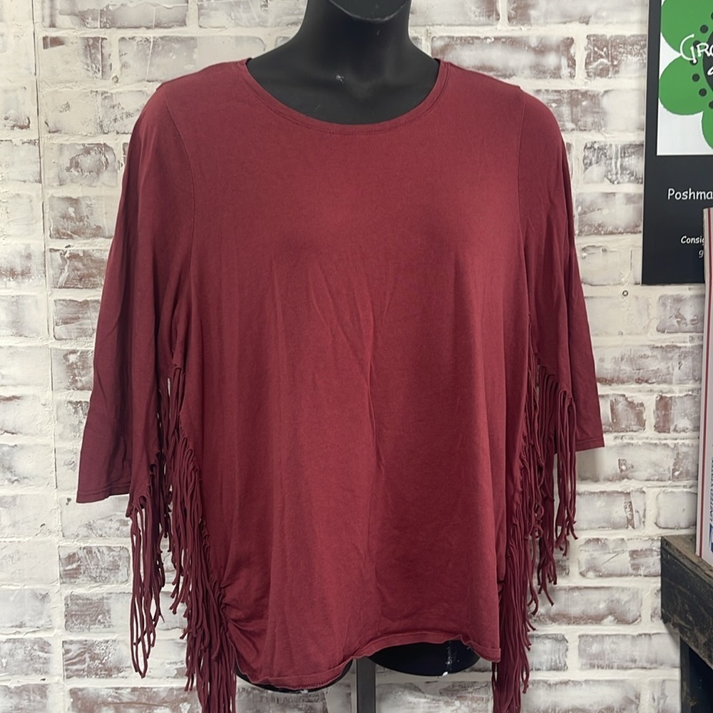 Cha cha vente fringe blouse 2X